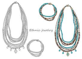 Handmade jewelry in ethnic style long necklace and bracelet vector