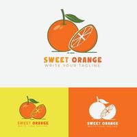 logotipo de naranja dulce con rebanada, diseño de logotipo de naranja, delicioso logotipo de naranja vector