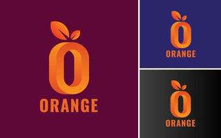 Orange Logo Design With O Letter. Modern Letter O Fruit Logo With Leafs. Abstract 3d Style Letter O Design. vector