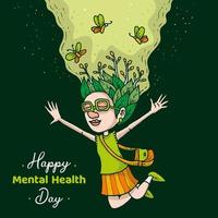 Happy mental health day illustration with the girl and hair leaf vector