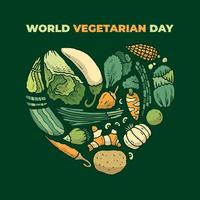 día mundial vegetariano dibujado a mano con verduras en forma de amor vector