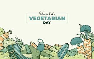 World vegetarian day banner with vegetables hand drawn illustration vector