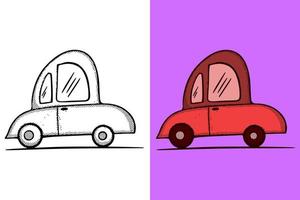 vector de estilo vintage de dibujos animados dibujados a mano de ilustración de coche rojo