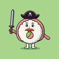 Cute cartoon rice sushi rolls sashimi pirate vector