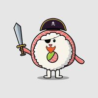 Cute cartoon rice sushi rolls sashimi pirate vector