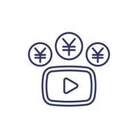 icono de línea de monetización de video con yen vector