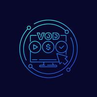 VOD, video on demand line vector icon