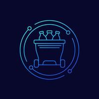 plastic bottles in trash bin line icon, vector