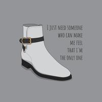 White leather shoe with belt around the shaft and some words concept design vector