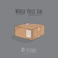 embalaje de cartón en diseño de dibujos animados para el diseño de plantilla del día mundial del correo vector