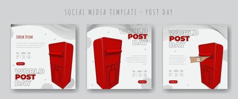 conjunto de publicaciones en redes sociales con buzón rojo y fondo blanco para el diseño de plantilla del día mundial de publicación vector