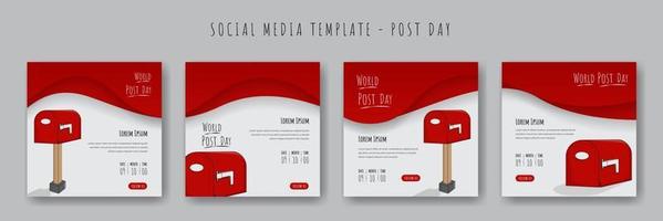 Set of social media post template with little post box design for world post day advertising design vector