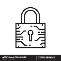 Artificial intelligence. Security outline icon. Editable vector