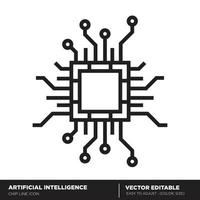 inteligencia artificial. icono de contorno de chip. vector editable