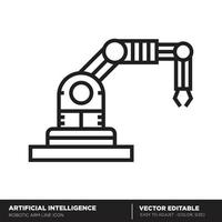 Artificial intelligence. Robotic arm outline icon. Editable vector