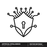 Artificial intelligence. Security outline icon. Editable vector