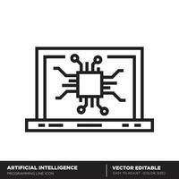 Artificial intelligence. Programming outline icon. Editable vector