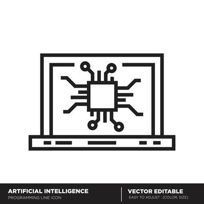 Artificial intelligence. Programming outline icon. Editable vector