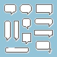 collection set of retro game 8 bit line pixel speech bubble balloon black and white color with shadow, flat design vector illustration