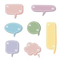 collection set of blank hand drawn speech bubble balloon with quotation marks, think speak talk whisper text box, flat vector illustration design isolated