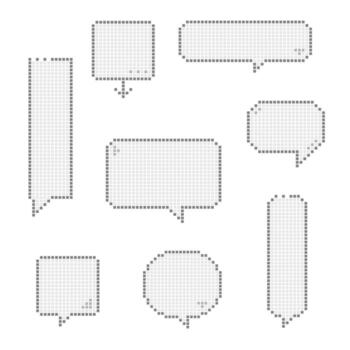 collection set of retro game 8 bit line pixel speech bubble balloon black and white color, flat design vector illustration