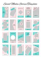 Social media stories template. Set of 20 story layout for bloggers and SMM. Mint green and pink pastel color palette. Editable web banners for mobile application. vector