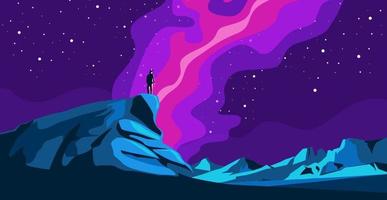 Retro illustration of a Man looking to the horizon. Gradient retro background vector