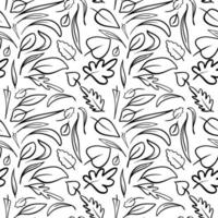 seamless autumn pattern with leaves. wallpaper. print for fabric, wrapping paper. outline. black and white vector