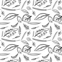 seamless pattern with leaves. autumn background. black outline vector