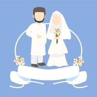 Muslim Wedding With Frame and Ribbon vector