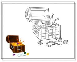 Coloring book for kids, a treasure chest. Vector isolated on a white background.