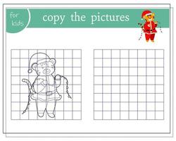 copia la imagen, juegos educativos para niños, tigre de dibujos animados sosteniendo una guirnalda. vector aislado en un fondo blanco.
