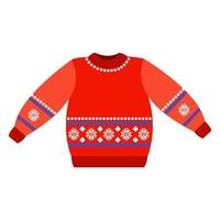 A red sweater with a white pattern. Vector isolated on a white background.