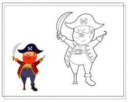 libro para colorear para niños, pirata de dibujos animados con una pierna de madera. vector aislado en un fondo blanco.