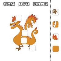 worksheet vector design, the task is to cut and glue a piece on bright monster.  Logic game for children.