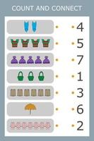 Counting Game for Preschool Children.  Count how many  clothes vector