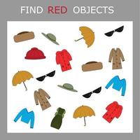 Find the red clothes character among others. Looking for red. Logic game for children. vector