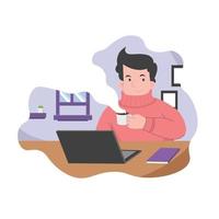 Illustration of A Man Having A Cup of Coffee while Working vector