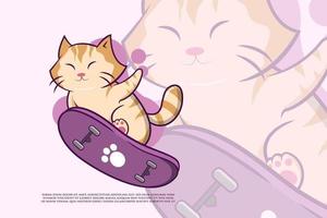 Cute Cat Skateboarding Illustration vector