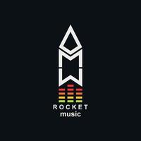 music logo design with rocket shape vector