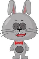 A gray rabbit with a red bow. Vector illustration.