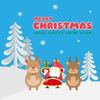 Merry Christmas and Happy New Year greeting card. Santa and his reindeer. Suitable for background, poster, etc vector