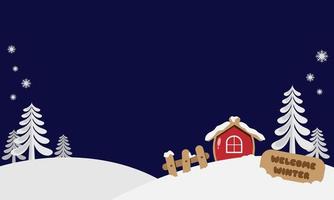 Welcome winter background with a little red house and copy space area. Suitable for winter events vector