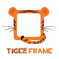 Avatar frame tiger, square animal template for game. Vector illustration cute cartoon empty tiger frame with ears and tail.