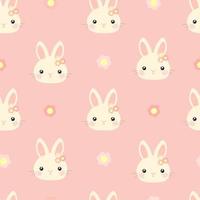 Seamless pattern with cartoon bunnies and flowers for kids. Vector illustration