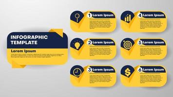 flat infographic template design in dark blue and yellow color. Abstract elements of graph, diagram with steps, options, parts or processes. vector