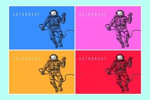 Astronaut or cosmonaut in open space vector illustration.