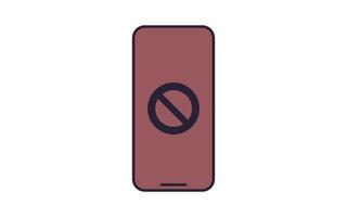 Block symbol on smartphone and forbidden sign flat vector illustration.