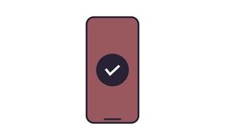 Check mark on smartphone and confirmation flat vector illustration.