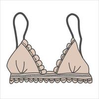 Sconce with a soft beige cup. Vector illustration of underwear with a bra. Sconce with lace highlighted on a white background